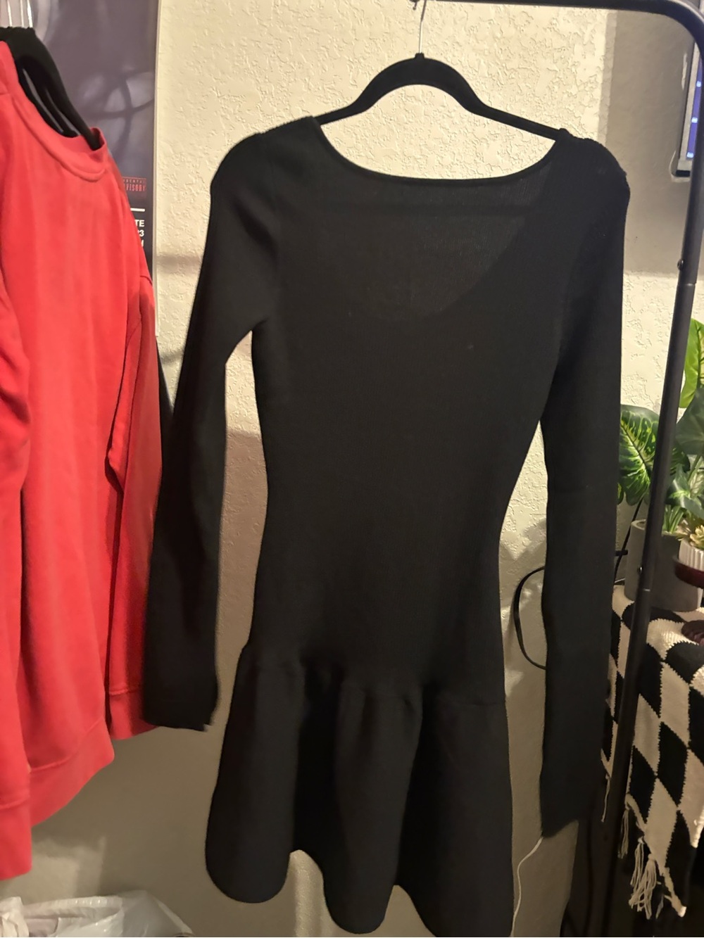 Black Long-Sleeve Knit Fit-and-Flare Dress